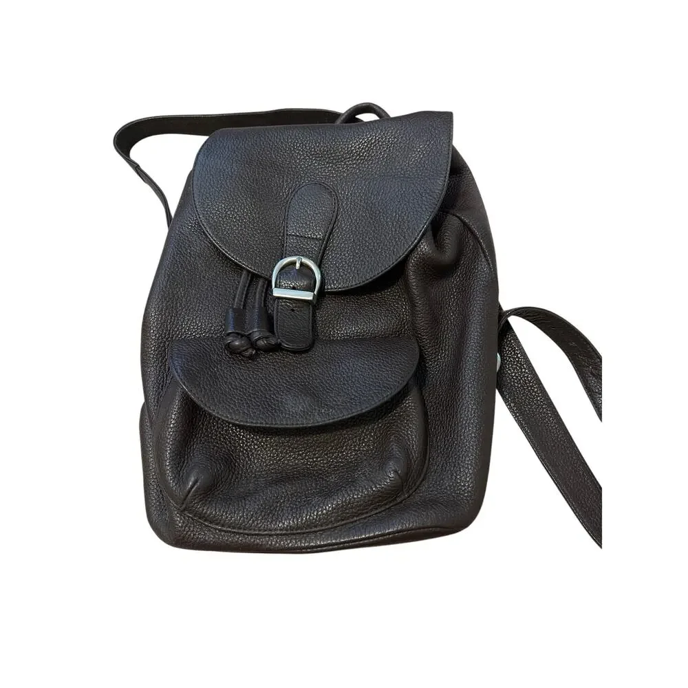 Vintage 90s Eddie Bauer Brown Pebbled Leather Rucksack Drawstring Bag Cinch Bag